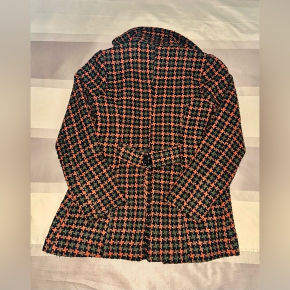 Vintage wool jacket. Orange, black, and green houndstooth pattern. - Picture 4 of 4